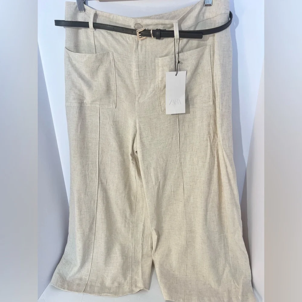 ZARA Linen blend belted ankle pants, new XL